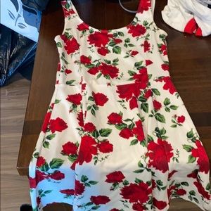 White and red rose skater dress